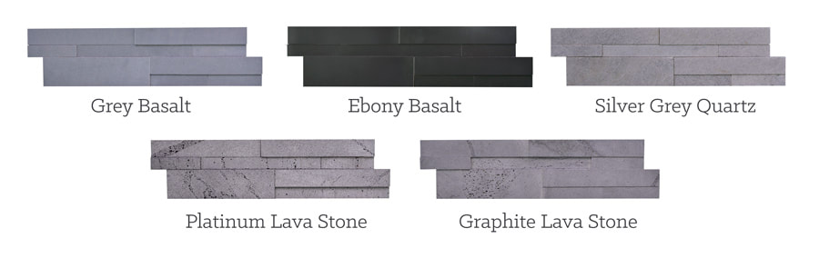 Aksent™ Cladding Tile samples in Basalt, Quartz and Lava Stone