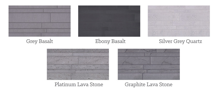 Lynia™ Cladding Tile samples in Basalt, Quartz and Lava Stone